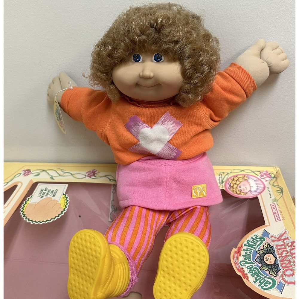 Vintage 1986 Cabbage Patch Cornsilk Kid Curly Hair Blue Eyes Dimple Coleco-Boxed